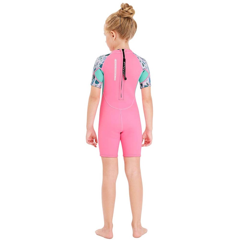 Skyone Wetsuit Kids Shorty Neoprene Thermal Diving Swimsuit 2.5MM for Girls Boys Child Teen Youth Toddler, One Piece Children Rash Guard Swimming Suit UV Protection Sunsuit for Surfing (Girl Pink, XL) - Image 5